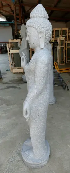 Product image 3 of the product “Standing Buddha with floral carving, Abudaya position. 40 x 31 x 154cm. Natural stone (river stone), stonemasonry ”